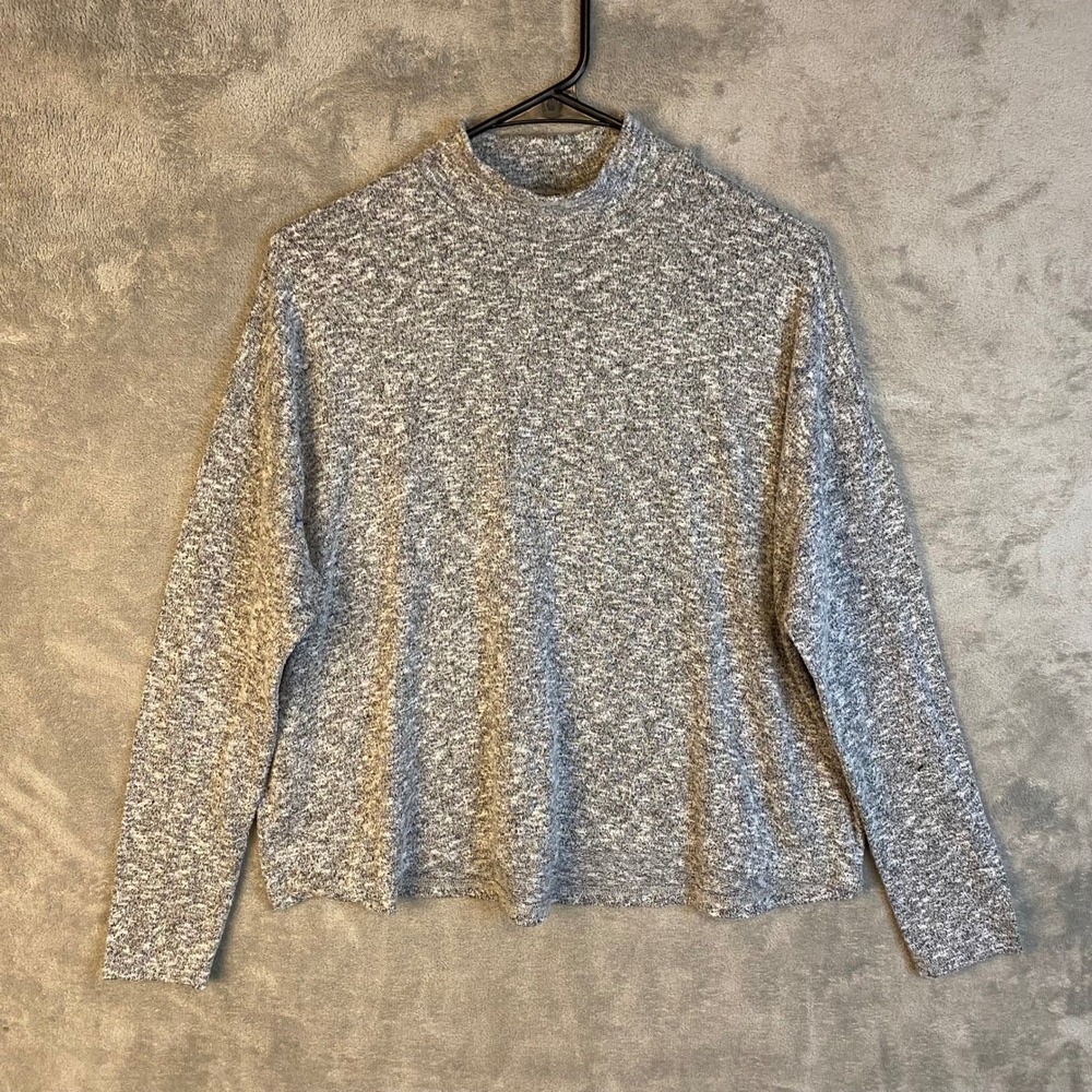 H&M Divided Sweater Womens M Mock Neck Gray Marled Knit Pullover EUC